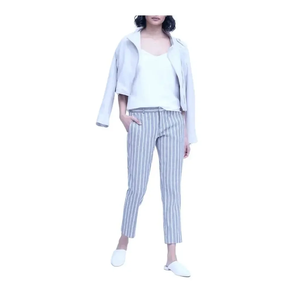 Banana Republic Avery Straight Fit Striped Washable Linen Pant New With Tags